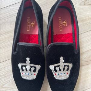FERUCCI BLACK VELVET WITH SILVER CROWN LOAFER SIZE 9 PROM WEDDING SHOES
